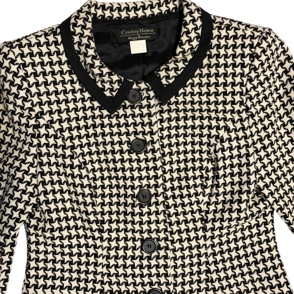 Cynthia Howie Maggy Boutique Blazer Jacket Black Houndstooth Wool Sz 10 VTG - Picture 2 of 8